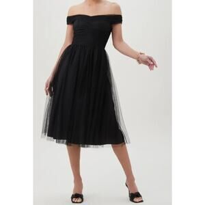 Trina Turk Renai Off the Shoulder Black Tulle Fit & Flare Mini Dress Size 8